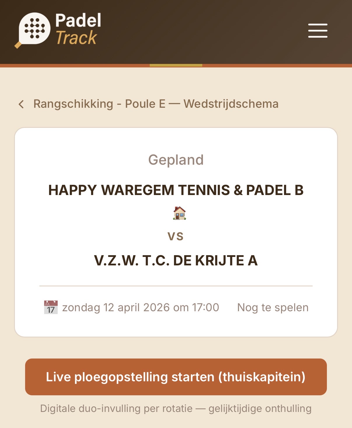 Live ploegopstelling starten