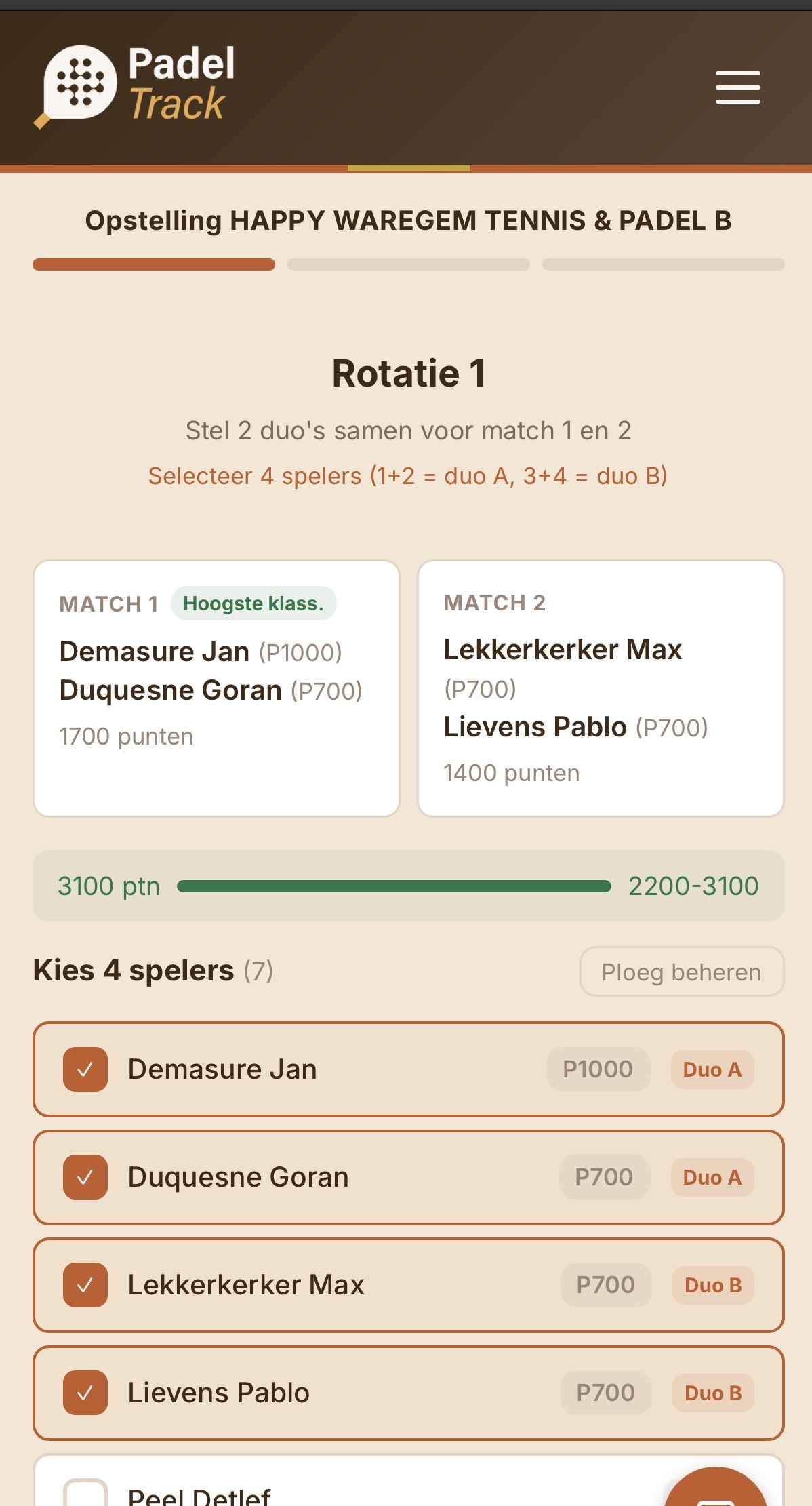 Duo selectie per rotatie